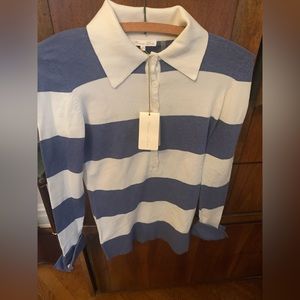 Minnie Rose Sailor Collar Striped Sweater